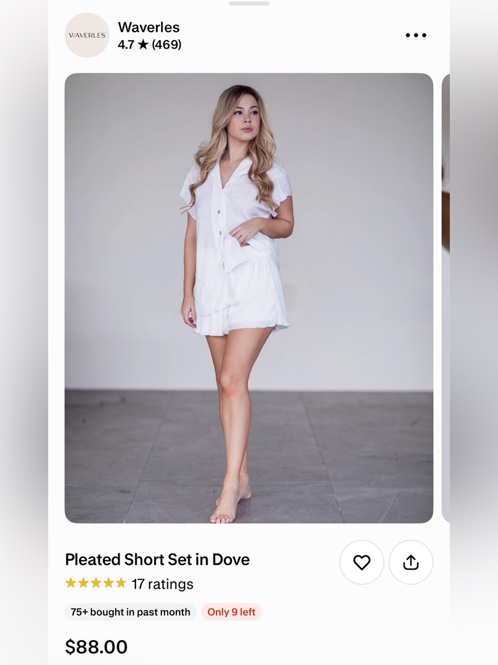 Waverles Pleated Short Set in Dove